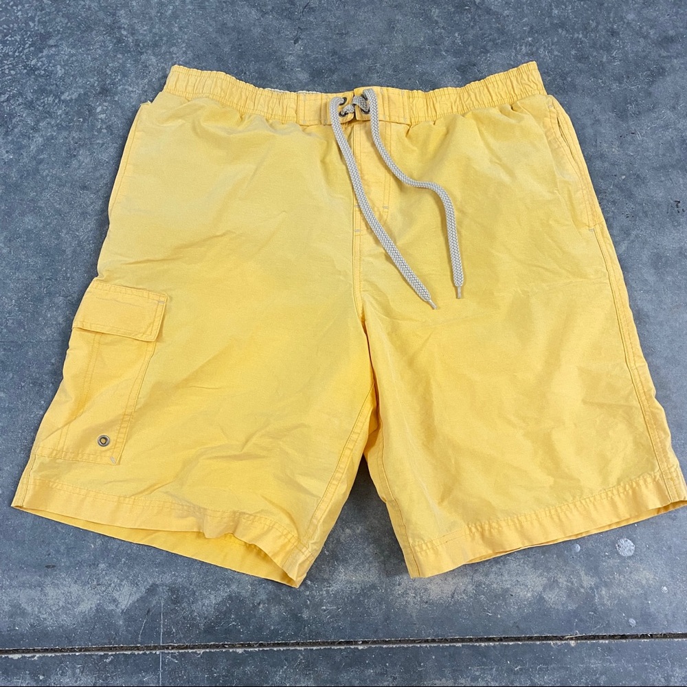 Vintage 90s bike yellow sunwashed swim trunks L